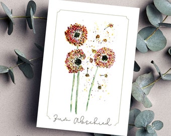 Carte de condoléances - adieu | carte de condoléances | Carte pliante avec enveloppe | pissenlit aquarelle