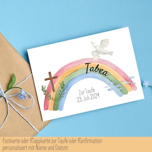 personalisierte Karte mit Name und Datum - zur Taufe | zur Konfirmation | Postkarte Klappkarte | Taufgeschenk | Patengeschenk | Aquarell