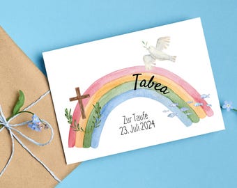 personalized card with name and date - for baptism | for confirmation | postcard folding card | baptism gift | godparent gift | watercolor