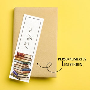 gepersonaliseerde bladwijzer - liefde voor boeken | Kunstpapier | gepersonaliseerd met naam | Stapel aquarelboeken | Geschenk