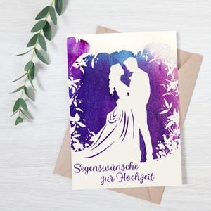 Cartão de casamento - noivos cortados em papel | floral | Aquarela | Cartão postal ou cartão dobrável
