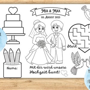 tovagliette nuziali personalizzate per i tuoi piccoli ospiti | personalizzato | Regalo ospite | Occupazione | Modello di tabella | Blocco per pittura