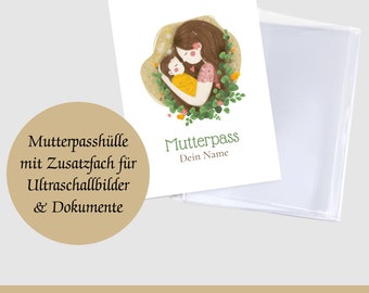 Mutterpasshülle - Mutter und Baby personalisiert mit Namen | Schutzhülle Mutterpass | Schwangerschaft Geschenk | schlicht floral