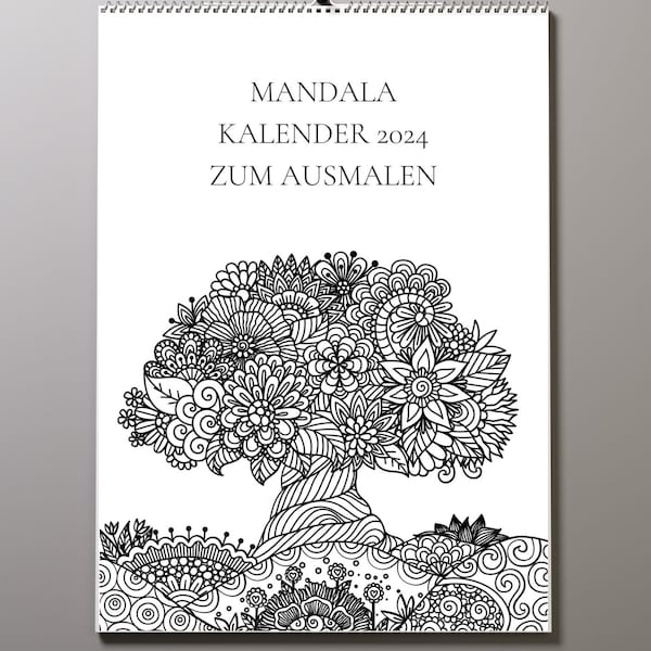 Mandala Kalender 2024 zum ausmalen | Ausmalkalender Blumen | floral | A4 | Wandkalender | Dekoration | Geschenk