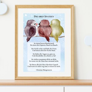 Póster - Los tres gorriones | Impresión de arte en A4 | Decoración habitación infantil | acuarela
