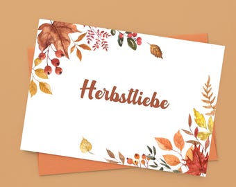 Postcard or folding card - Autumn love | Autumn | Seasons | Autumn decoration | Watercolor autumn leaves