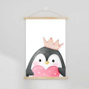 Póster infantil - princesa pingüino | Pingüino de acuarela | Corona | Impresión de arte ? Arte de pared | decoracion habitacion infantil