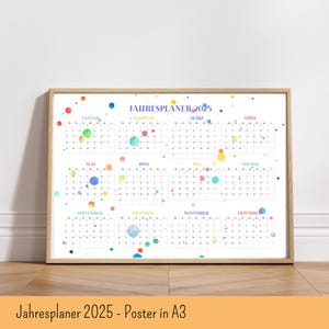 Annual planner 2025 | Poster | Watercolor confetti | Annual overview | Watercolor | Wall decoration | digital download | PDF