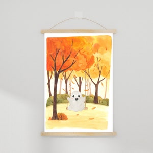 Poster - niedliches Gespenst | freundlicher Geist | schaukeln | Herbst | Kunstdruck | Wandkunst | Dekoration | Aquarell