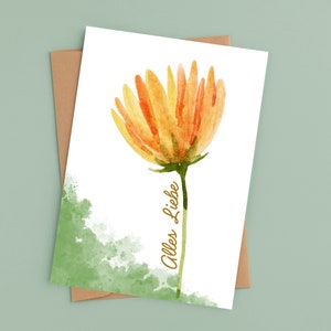 Geburtstagskarte - Alles Liebe | Glückwunschkarte | Postkarte oder Klappkarte | Aquarell Blume