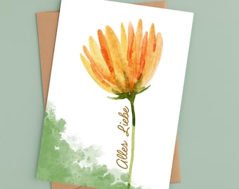 Birthday card - All the best | Congratulations card | Postcard or folding card | Watercolor flower