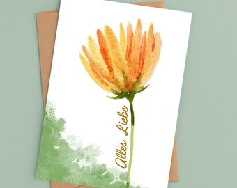 Birthday card - All the best | Congratulations card | Postcard or folding card | Watercolor flower