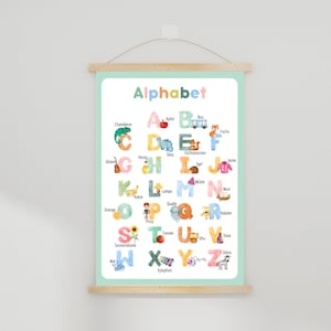 Póster infantil - ABC | Alfabeto | Póster de aprendizaje | Aprender letras | Habitación infantil | acuarelas