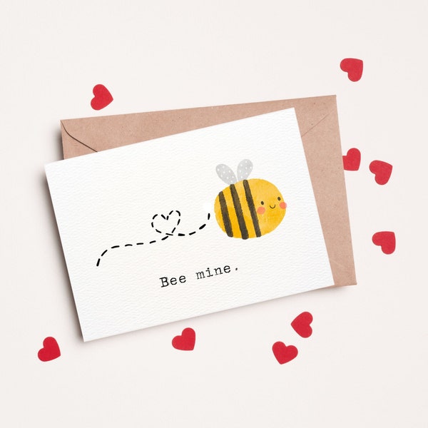 Karte - Bee mine. | Valentinstag | Jahrestag | Hochzeitstag | Aquarell Biene | Postkarte oder Klappkarte | Geschenk