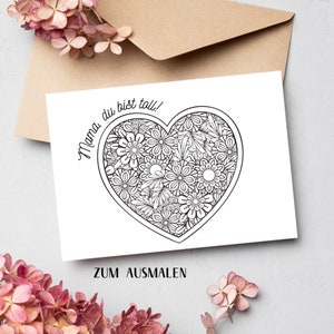 Biglietto da colorare per la festa della mamma: mamma, sei fantastica! | Fiori di cuore da colorare | Cartolina o biglietto pieghevole per la festa della mamma | Regalo per la festa della mamma