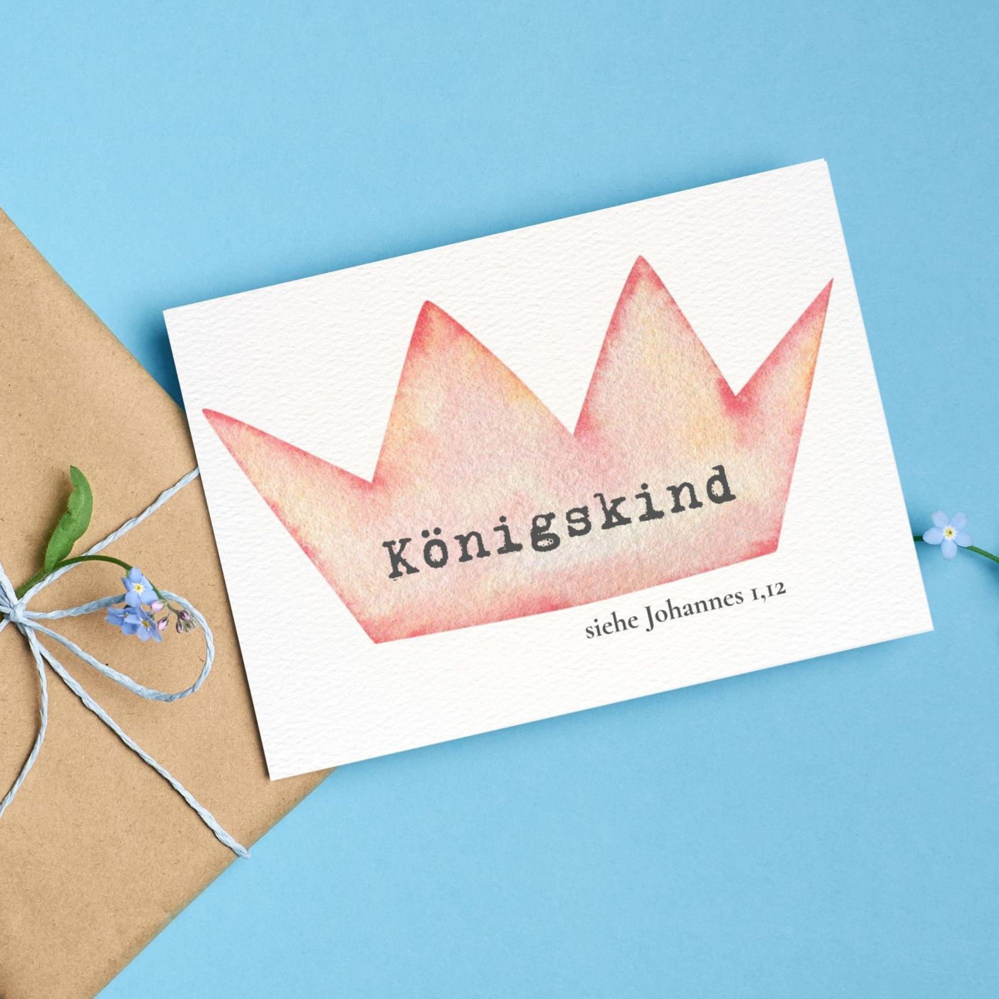 Christian postcard or folding card - King's Child | John 1:12 | Baptism card | Godparent gift | Birth gift | Watercolors