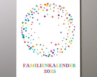 Family calendar 2025 with 5 columns | personalized | watercolor confetti | A4 | family planner | wall calendar | decoration | gift