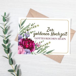 Partecipazione di nozze - Le ricche benedizioni di Dio per l'anniversario delle nozze d'oro | Cartolina o biglietto pieghevole | Fiori ad acquerello | floreale
