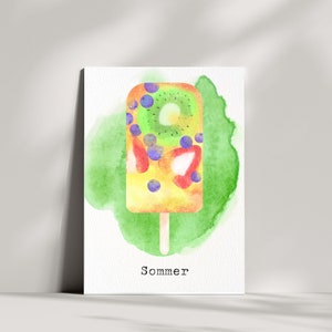Carte - Été | Carte postale ou carte pliante | Glace aquarelle aux fruits | Impression d'art