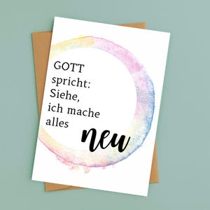 Ansichtkaart of wenskaart - Motto voor 2026 | God zegt: Zie, Ik maak alle dingen nieuw | Openbaring | Aquarel