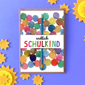 Biglietto per l'inizio della scuola - finalmente uno scolaro | iscrizione a scuola | biglietto pieghevole | regalo | puntini acquerello