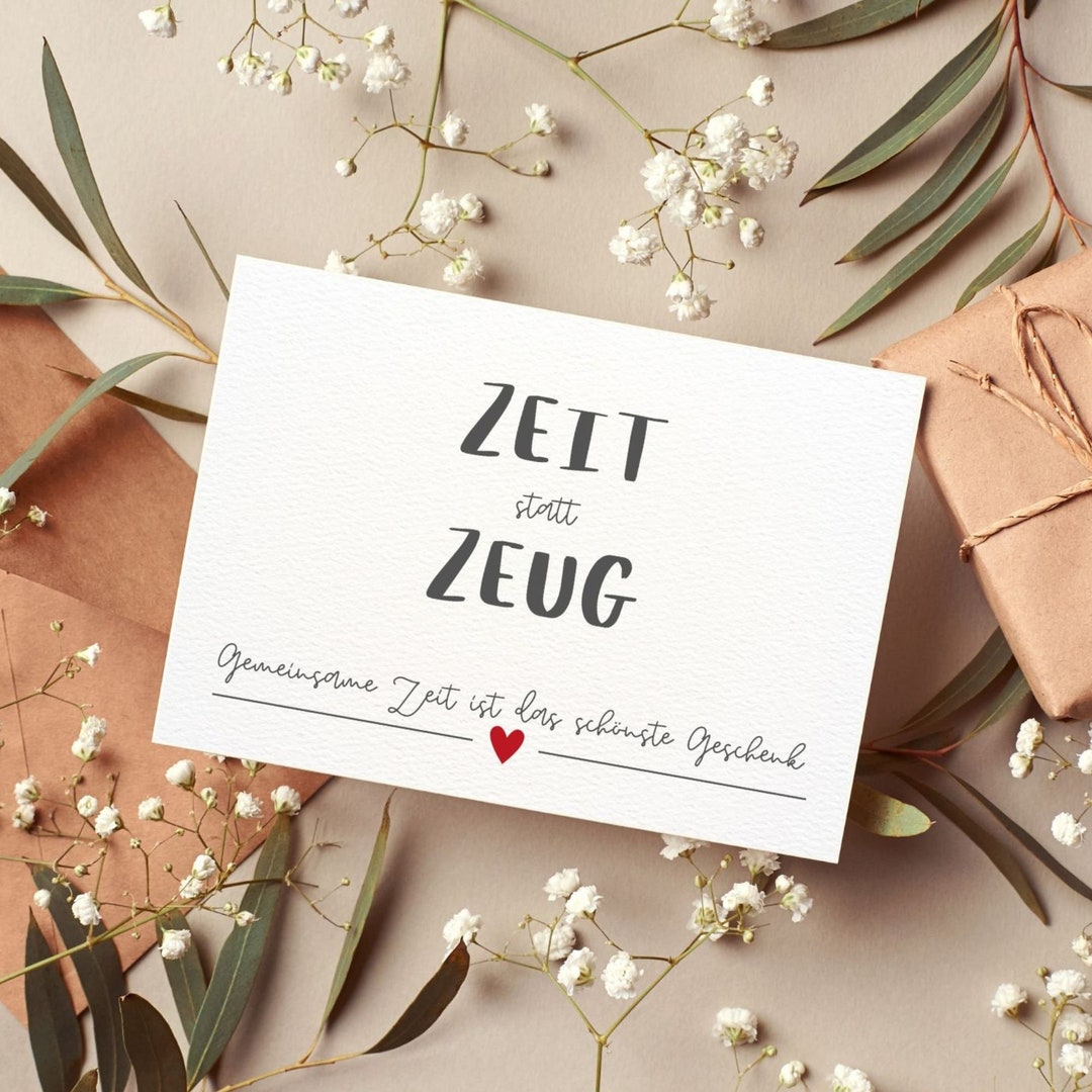 Postkarte oder Klappkarte Zeit statt Zeug Gutschein Zeit schenken
