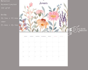 NEW Floral Wall Calendar 2027 | Watercolor Flowers | A4 or A5 | Calendar 2027 | Decoration | Gift