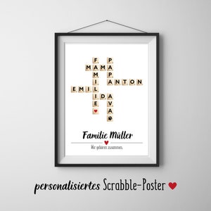 personalisiertes Scrabble Poster | Kreuzworträtsel | Familienname | Familienkunst | Dekoration | Geschenk Valentinstag | Hochzeit | Geburt