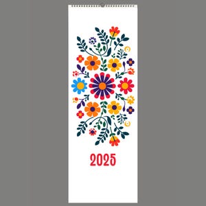 calendario sottile 2025 - fiori boho | floreale | pittura floreale messicana | Calendario da parete | Decorazione | Regalo