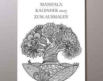 Nuevo calendario mandala 2027 para colorear | Calendario floral para colorear | Floral | Creativo | A4 | Calendario de pared | Decoración | Regalo | Hazlo tú mismo