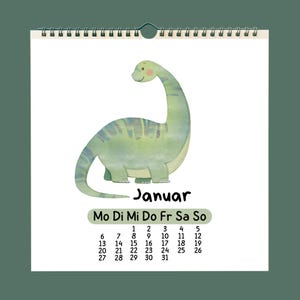 Calendario per bambini 2025 - Calendario dei dinosauri | Dinosauri dell'acquerello | A4 | Calendario da parete | Decorazione camera per bambini | Regalo