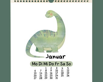 Children&#39;s calendar 2025 - Dino calendar | Watercolor dinosaurs | A4 | Wall calendar | Decoration children&#39;s room | Gift