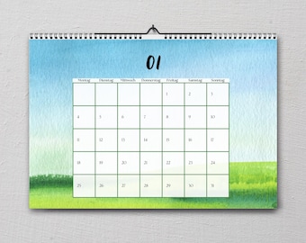 NIEUWE Landschapskalender 2027 | Aquarel Landschappen | A4 of A5 Kalender | Jaarplanner | Wandkalender | Decoratie | Cadeau