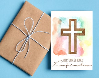 Confirmation card | Congratulations | Watercolor cross | Godparent gift | Postcard or folding card