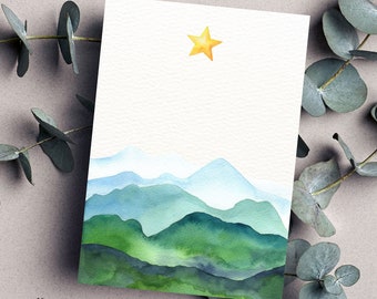 Medelevenkaart - geliefd en onvergetelijk | condoleancekaart | Vouwkaart inclusief envelop | aquarel ster