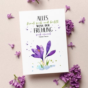 Karte - Frühlingsgedicht | Friedrich Schiller | Postkarte oder Klappkarte | Aquarell Krokusse