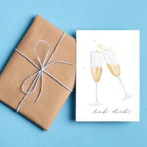 Biglietto di auguri per il compleanno: alla tua salute! | Cartolina o biglietto pieghevole | Compleanno | Vino spumante | acquerello