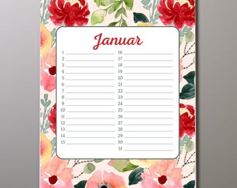 Birthday Calendar - Watercolor Flowers | Perpetual Calendar | Floral | A4 or PDF | Wall Calendar for Birthdays | Wall Decoration