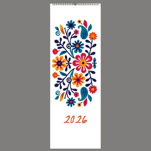 Kalendarz Slim 2026 - kwiaty boho | kwiaty | meksykańskie malowanie kwiatów | kalendarz ścienny | dekoracja | prezent