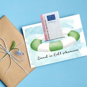 Cartolina o biglietto pieghevole - Nuota nei soldi per una volta | Regalo in denaro | dare soldi | Acquerello | Regalo