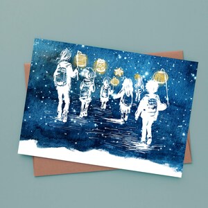 Cartolina - sfilata delle lanterne | Taglio della carta | Acquerello | Lanterna in funzione | San Martino