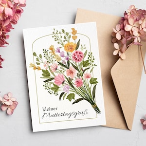 Muttertagskarte - kleiner Muttertagsgruß | Blumenstrauß Aquarell | Mama | Postkarte oder Klappkarte zum Muttertag | Muttertagsgeschenk