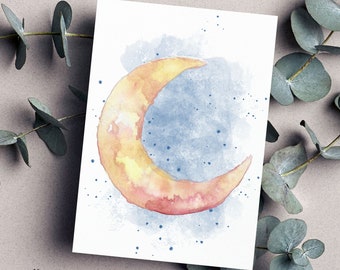 Carte de deuil – Né au paradis. | Enfant étoile | Carte de condoléances | Carte pliante avec enveloppe | Lune aquarelle