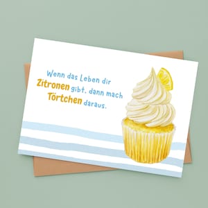 Postal o tarjeta plegable - Cuando la vida te da limones | Tarjeta de estado de cuenta | Tarjeta de cumpleaños | Magdalena de acuarela