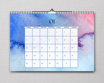 Calendar 2026 - Watercolor Painting | Watercolor | Calendar A4 or A5 | Annual Planner | Wall Calendar | Decoration | Gift