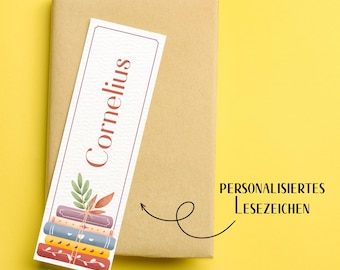 Personalized bookmark - Book Love 2 | Artist paper | Personalized with name | Watercolor book stack | Gift