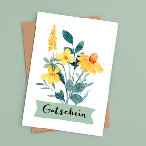 Tarjeta de vale | personalizado | Postal o tarjeta plegable | Vale | Dar tiempo | dar un regalo minimalista | Flores de acuarela
