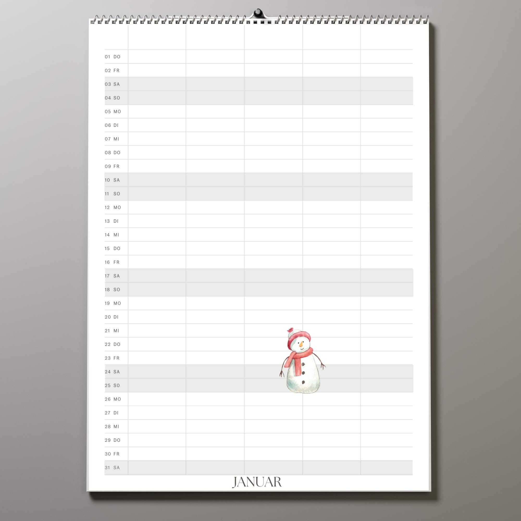 Calendario Da Parete Famiglia Tallon 2026, 5 Colonne, Con Blocco Note Per Lista Spesa, 36x33cm