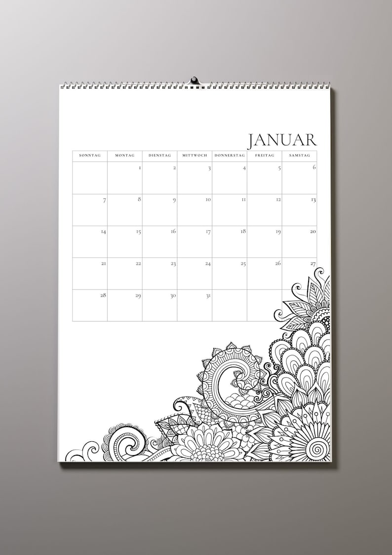 Kalender 2025 zum Ausmalen:  Entdecken Sie die entspannende Welt der Ausmalbilder!