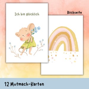 12 aanmoedigingskaarten - muizen & konijntjes | Affirmatiekaarten voor kinderen | motiverend en bemoedigend | Versterk het zelfvertrouwen | waterverf